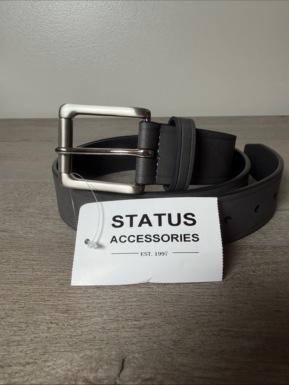 Men's Status Grey Leather Belt with Silver Buckle